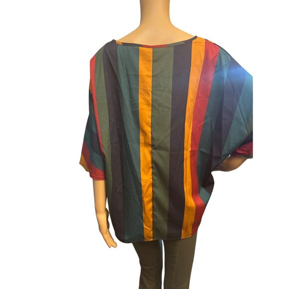 Emery Rose Oversized Striped V-Neck Short Sleeve Tunic Top Size Medium Boho Lage - Picture 5 of 6